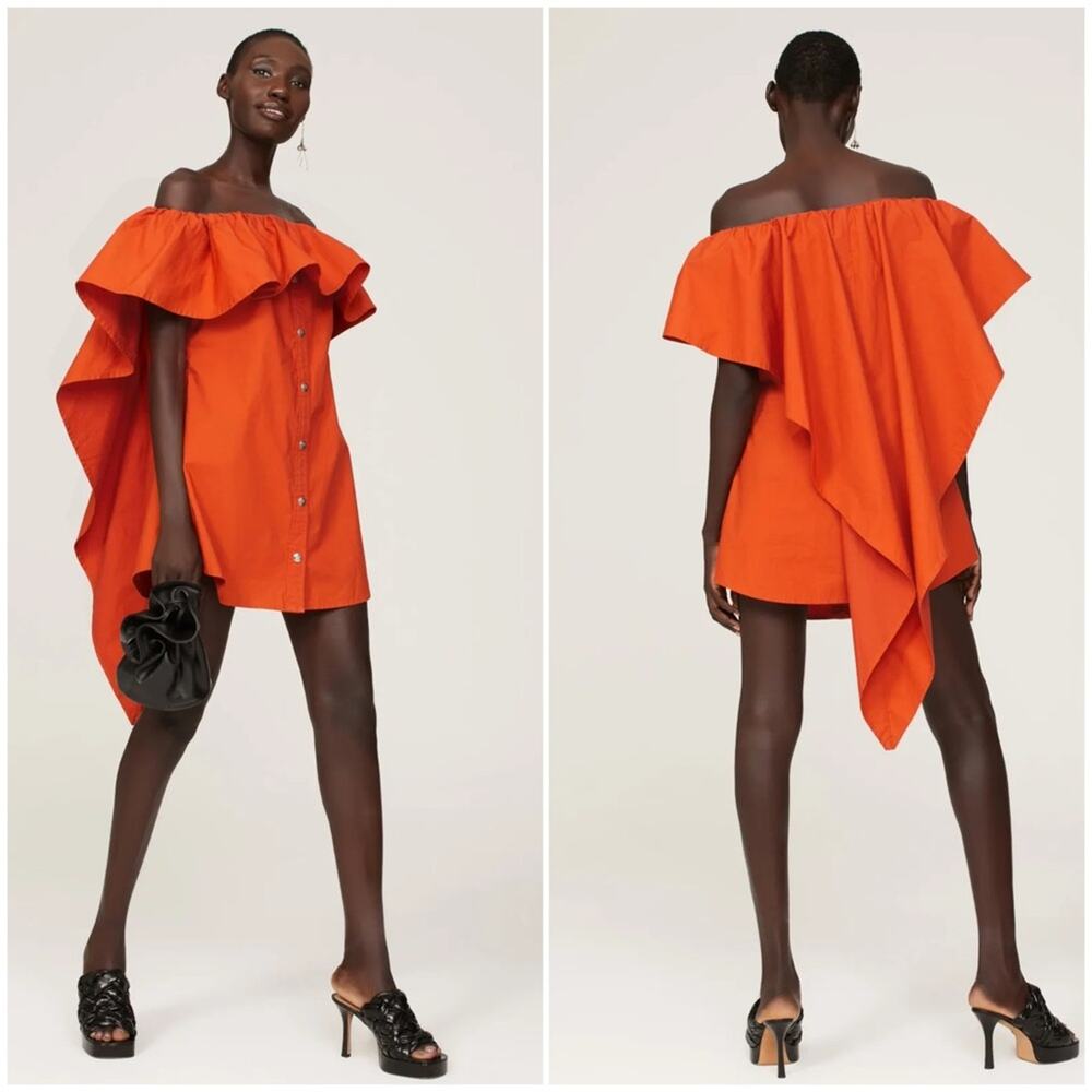 Thebe Magugu Orange Off The Shoulder Mini Dress Size S